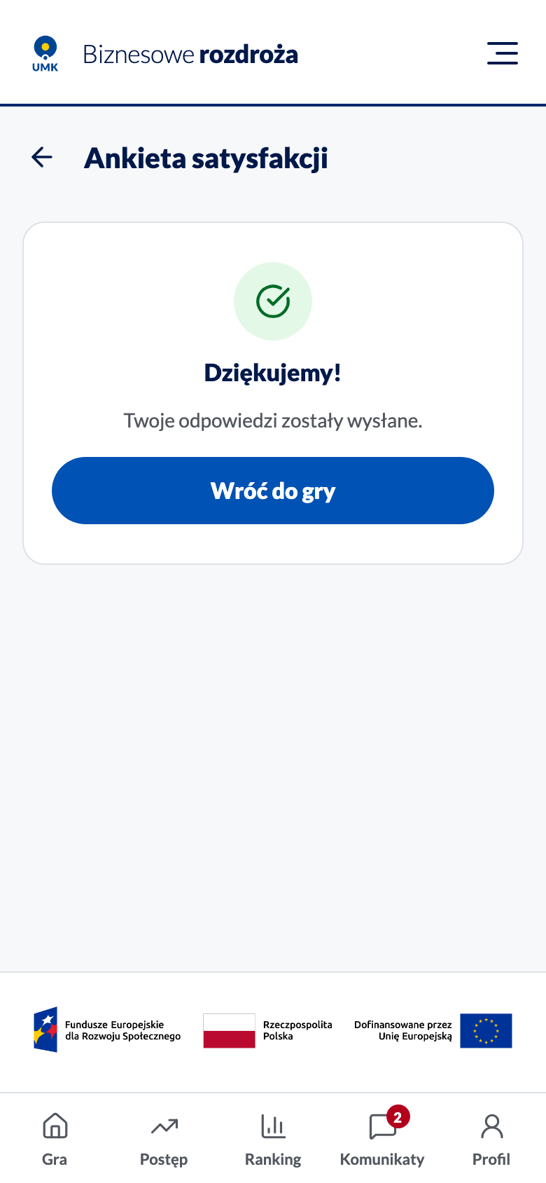 Podziękowanie po wysłaniu ankiety