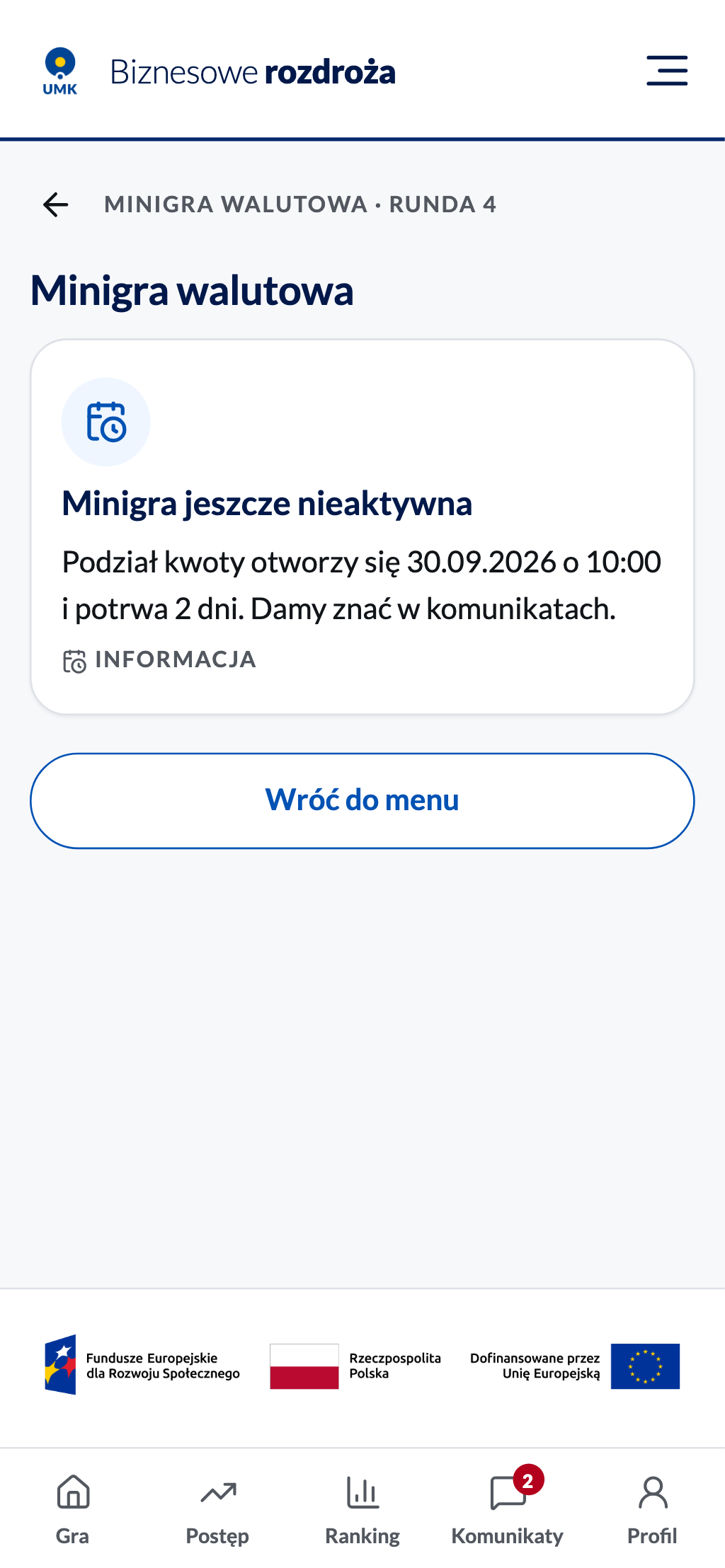 Minigra jeszcze nieaktywna: termin otwarcia podziału