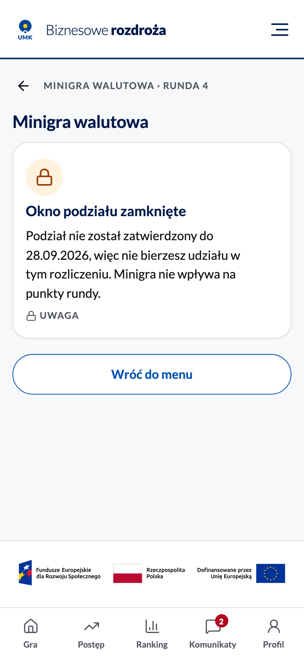 Okno podziału zamknięte