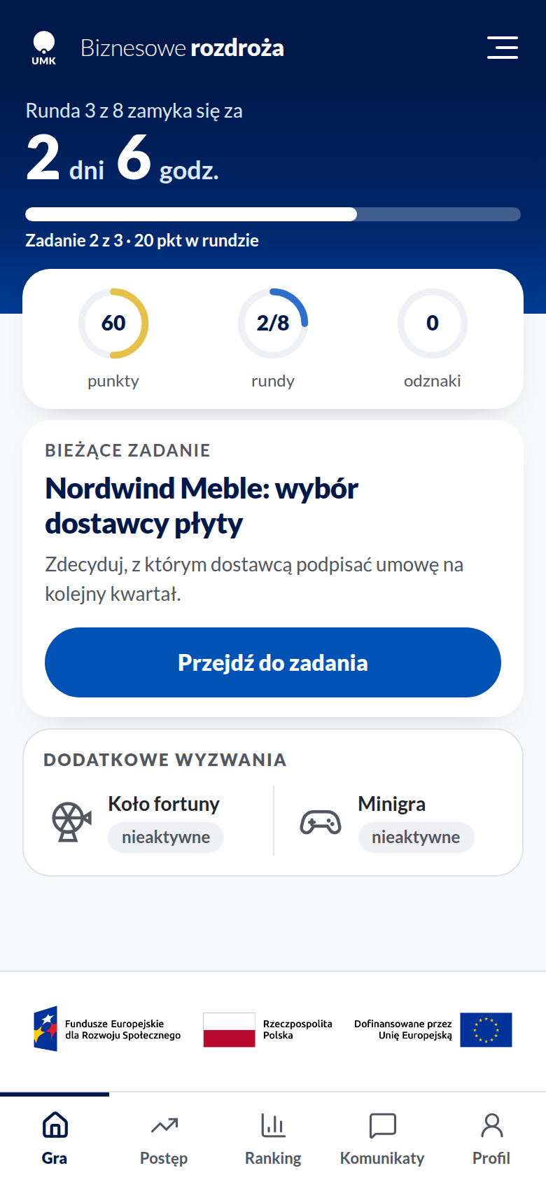 Ekran główny w trakcie rundy