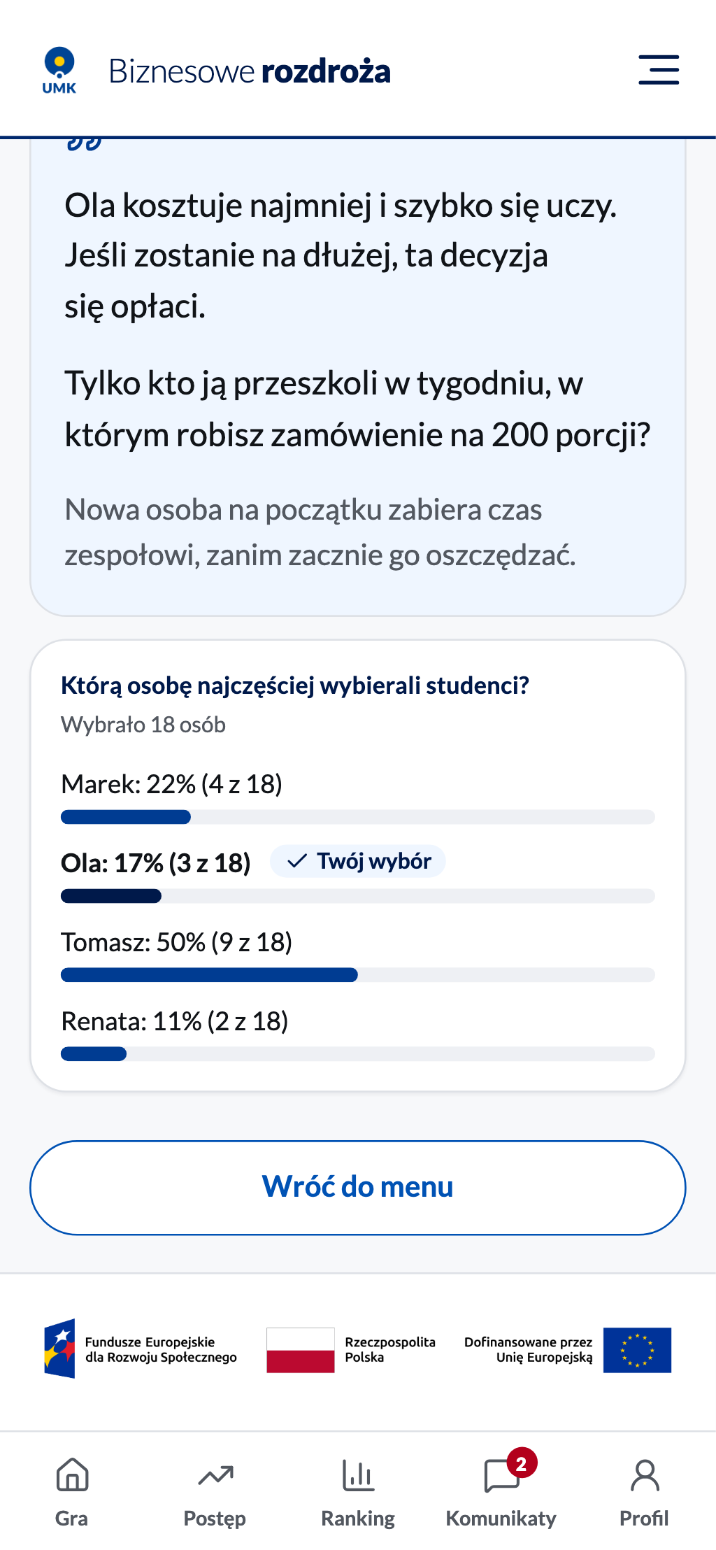 Rozkład wyborów wszystkich studentów z zaznaczeniem własnego