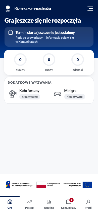 Ekran główny z licznikiem 2 na zakładce Komunikaty