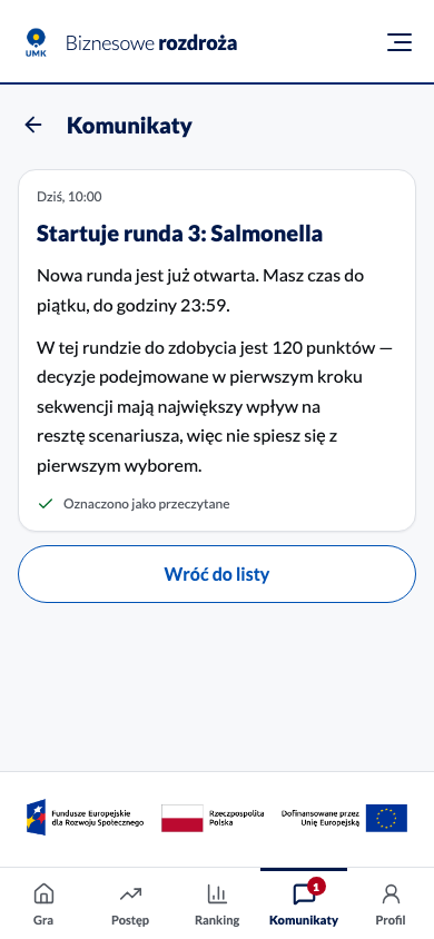 Treść komunikatu z potwierdzeniem odczytu