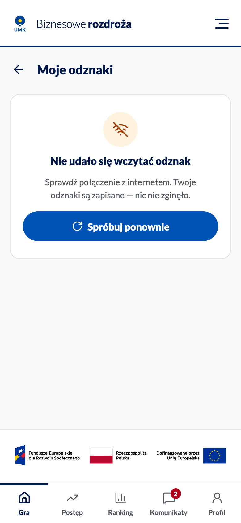 Błąd wczytywania odznak