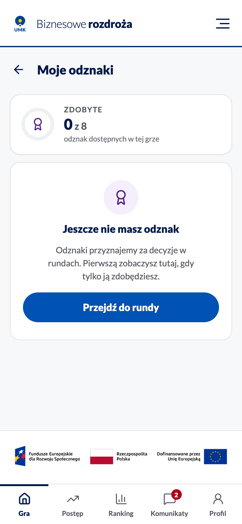 Ekran Moje odznaki bez zdobytych odznak
