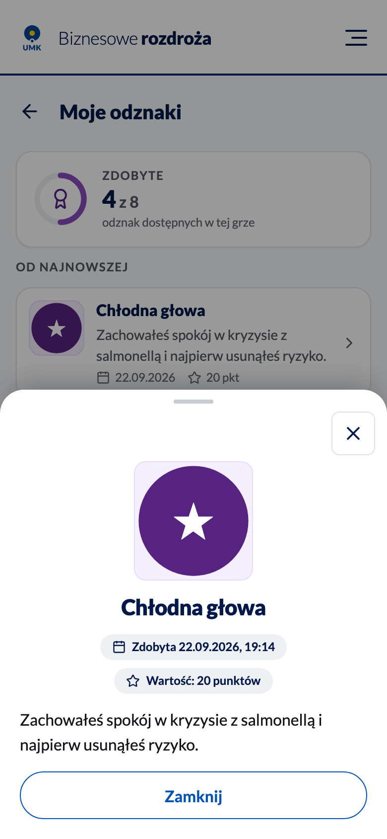 Szczegóły odznaki w arkuszu od dołu