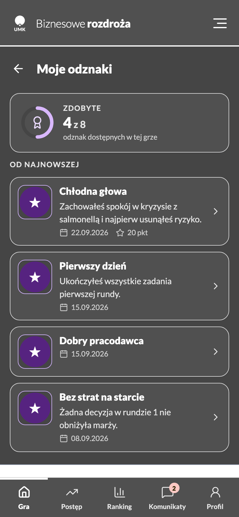 Moje odznaki w trybie wysokiego kontrastu