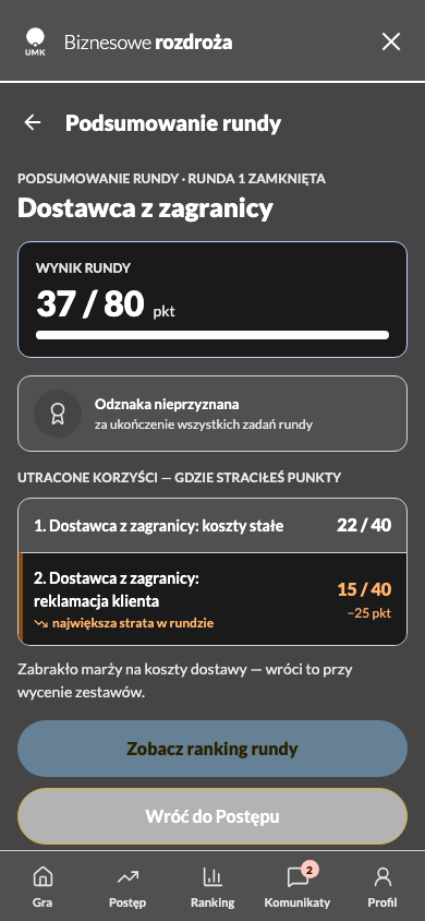 Podsumowanie rundy w wysokim kontraście