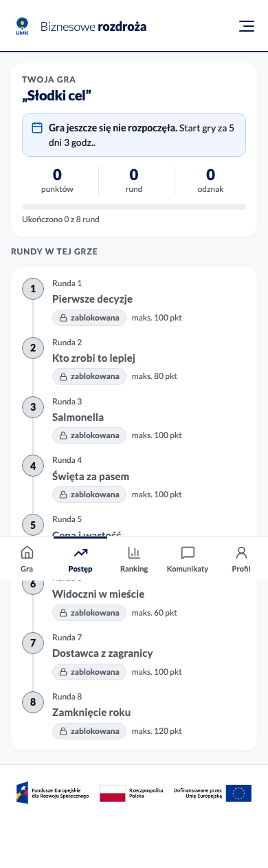 Postęp przed startem gry