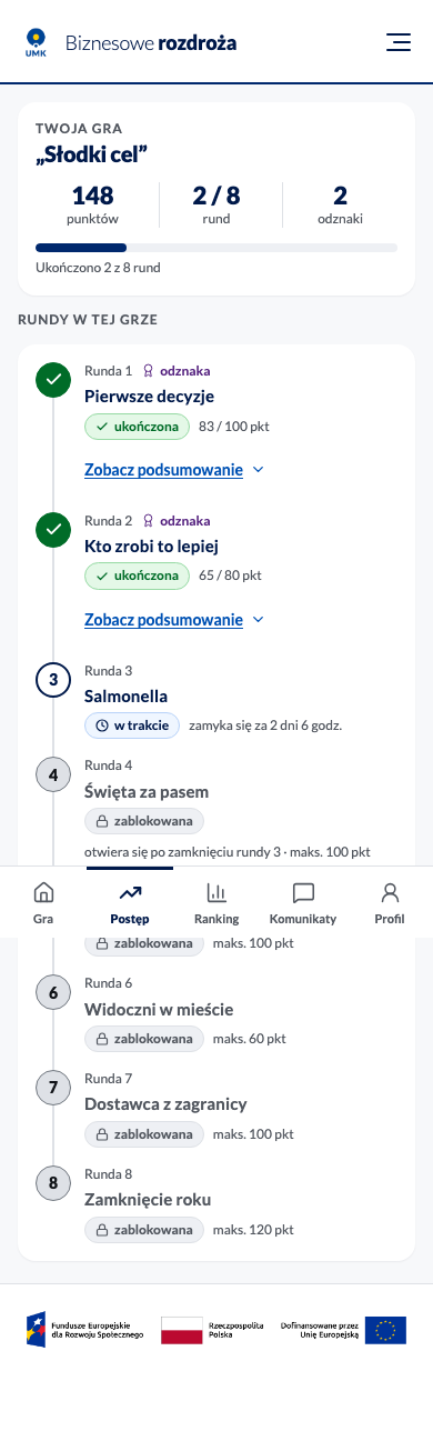 Ekran Postęp z osią ośmiu rund