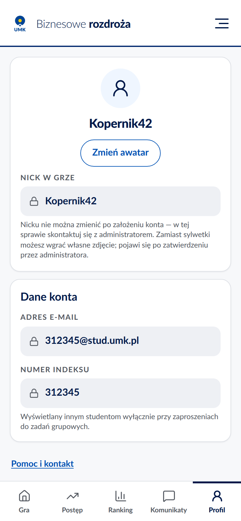 Ekran profilu
