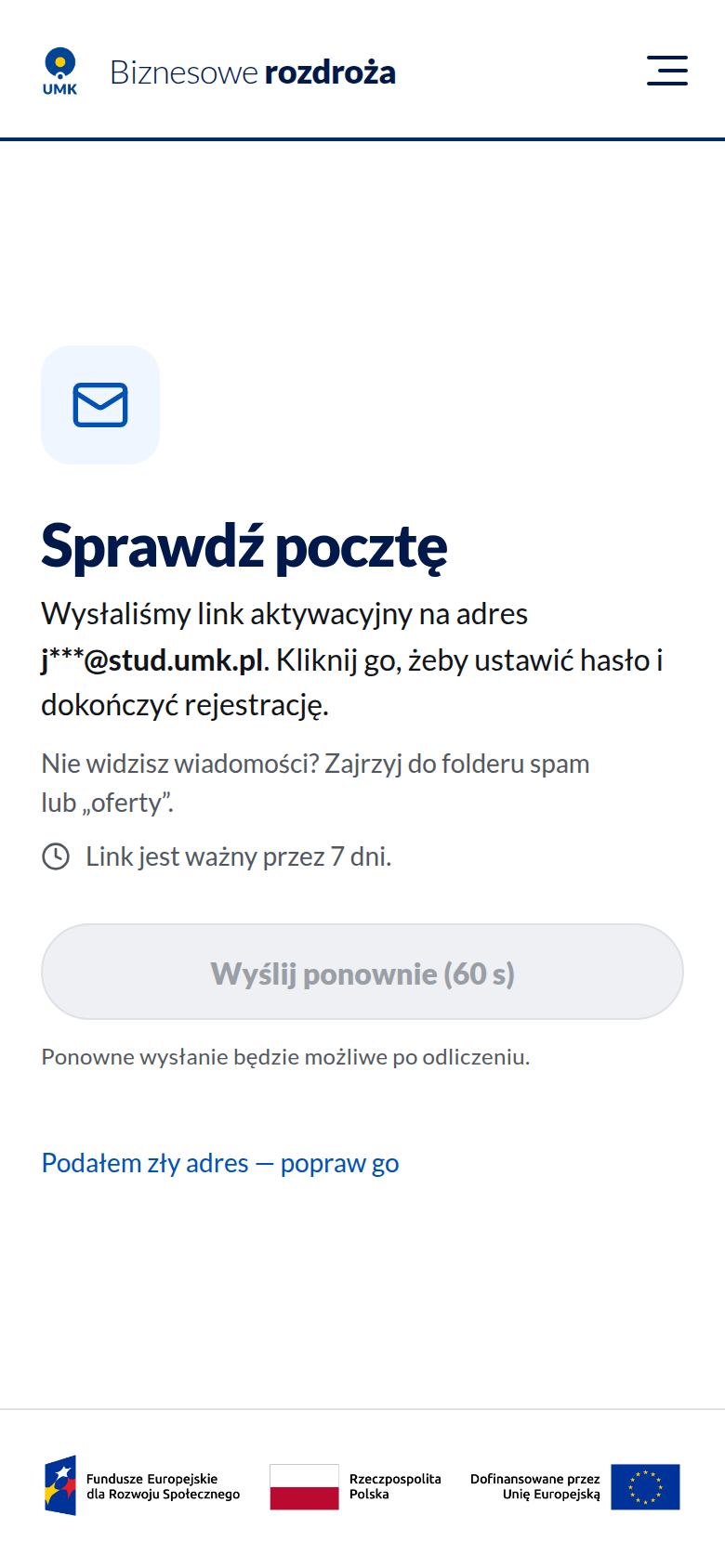 Ekran „Sprawdź pocztę"