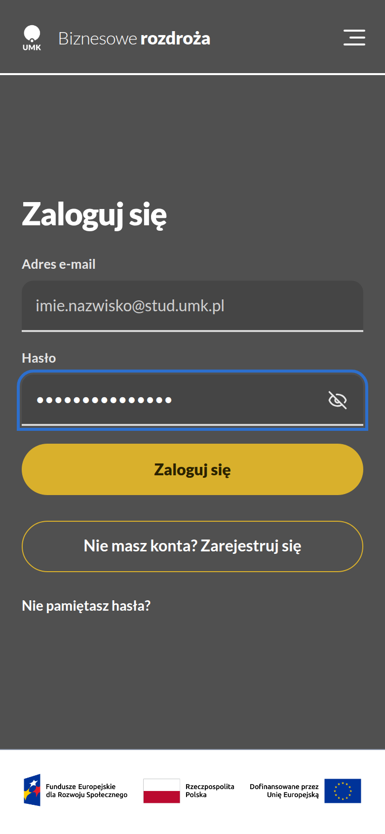 Ekran logowania w trybie wysokiego kontrastu