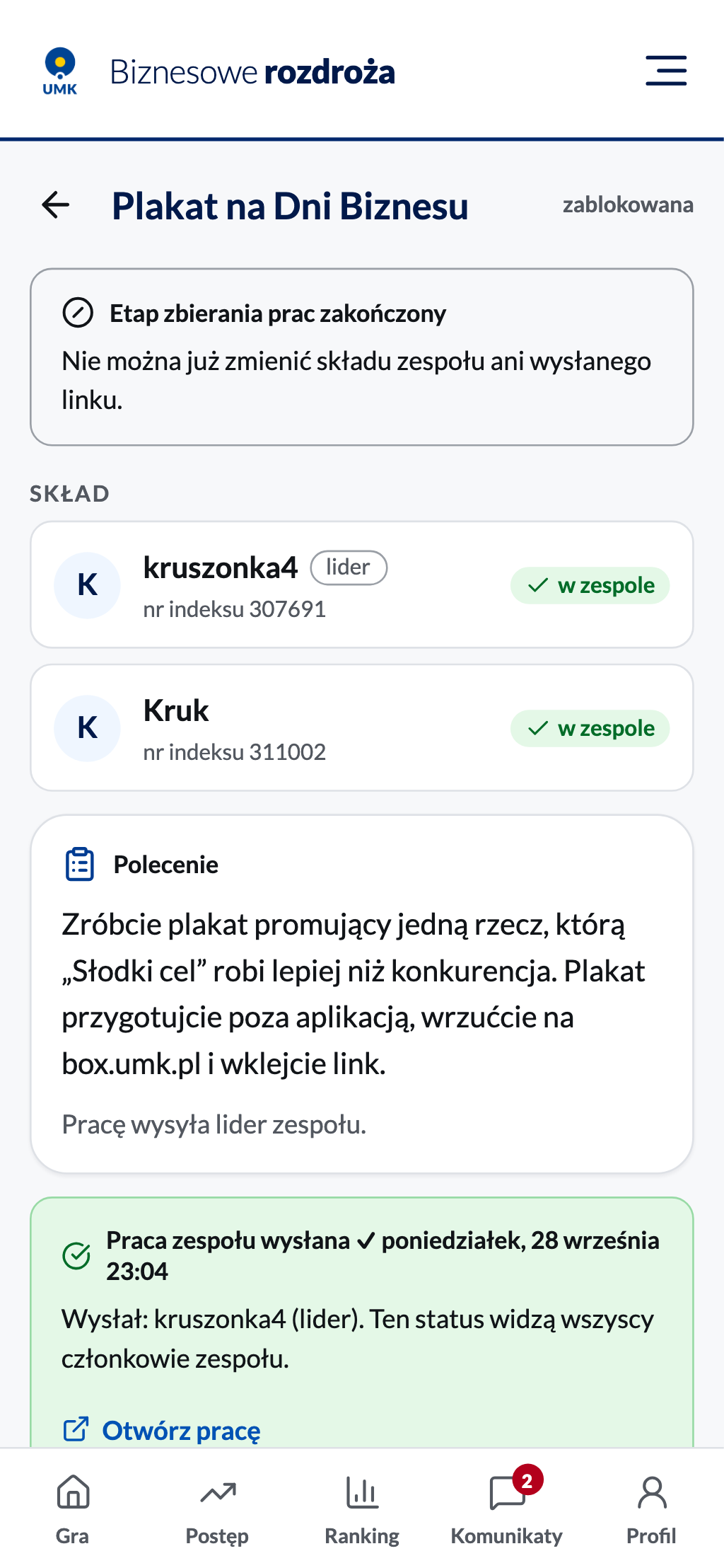 Ekran po terminie: etap zbierania prac zakończony