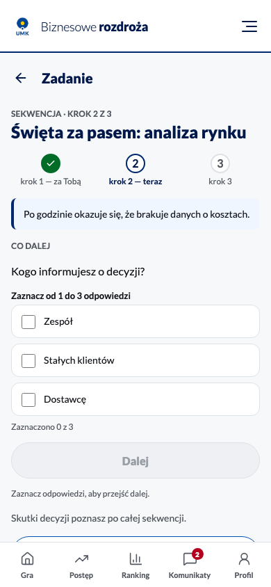 Sekwencja decyzyjna, krok 2 z 3